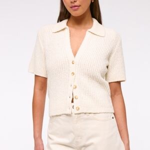 A&F Cream Short Sleeve Crochet Polo XS
